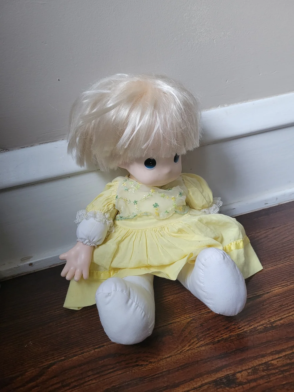 Precious Moments Collectible Vintage Doll. 1991 Soft Body Yellow Dress
